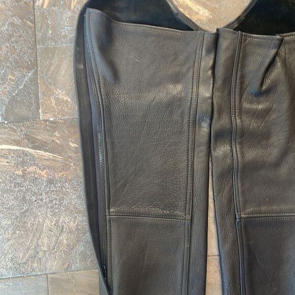 Women’s L Black Leather Motorcycle Chaps Heavy Duty Protection Pants - Picture 5 of 12